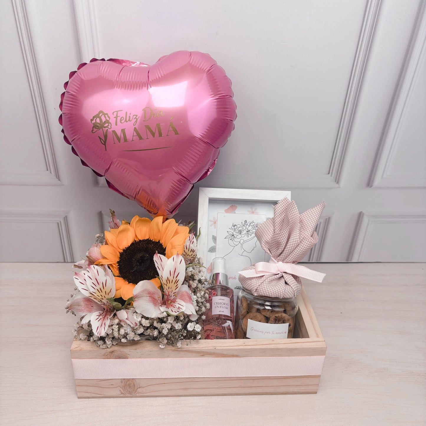 Canasta Con Girasol Y Globo