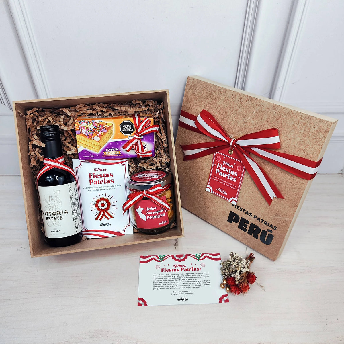 Box Personalizado con Vino, Turrón y Flores