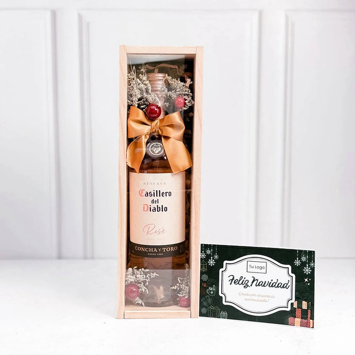 Box Navideño con Vino y Tapa de Vidrio