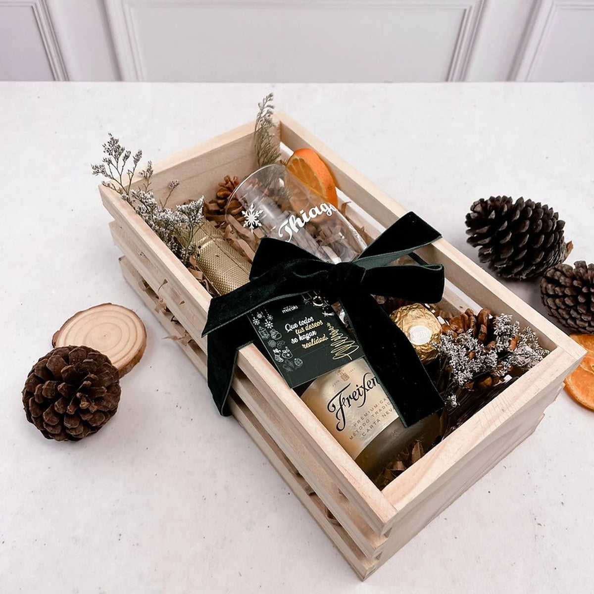 Box Navideño Con Champagne Y Copa