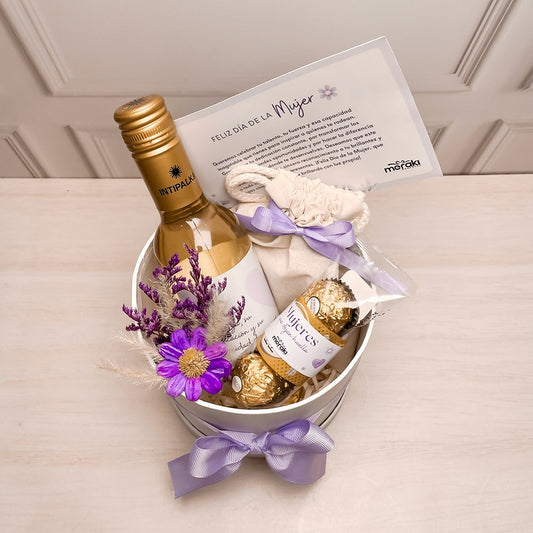 Box Blanco con Vino y Flores de Gratitud