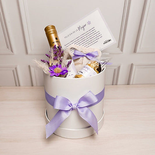 Box Blanco con Vino y Flores de Gratitud