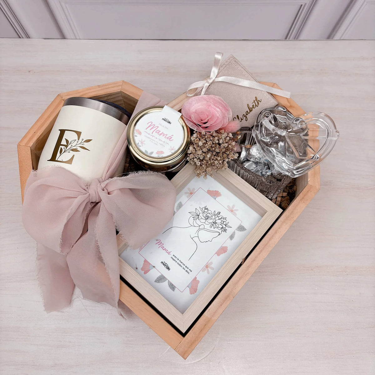 Box Corazón de Pino con Termo y Foto