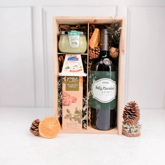 Box de Pino con Vino y Queso